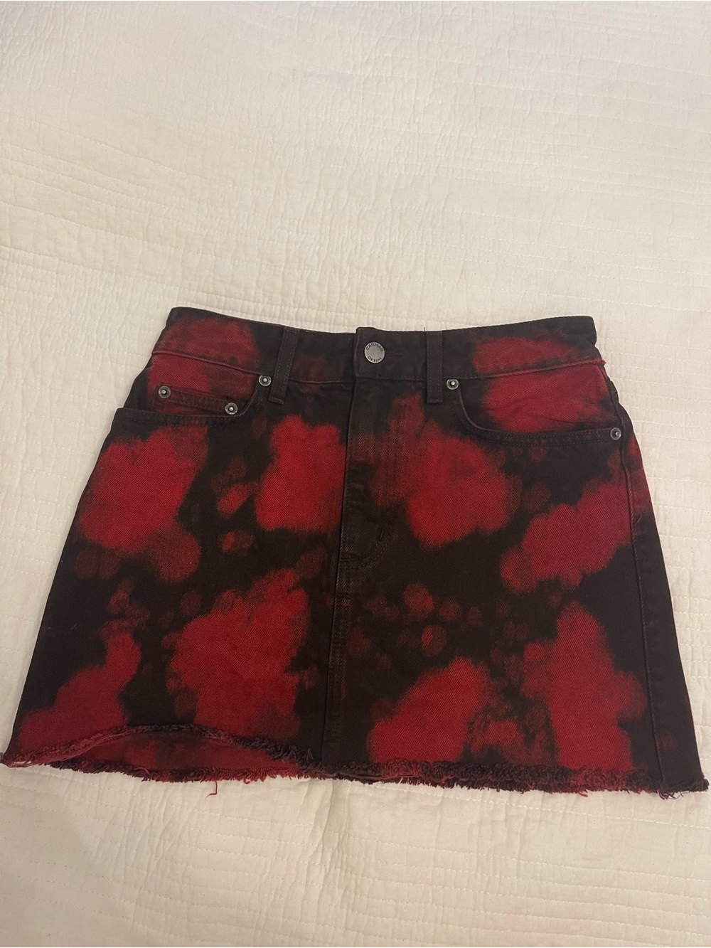 Carmar Red and Black Tie-Dye Denim Mini Skirt